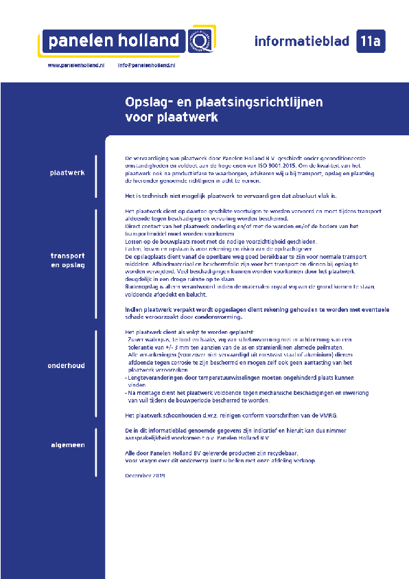 Opslag- en plaatsingsrichtlijnen voor plaatwerk