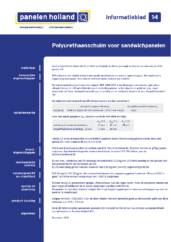 Polyurethaanschuim voor sandwichpanelen